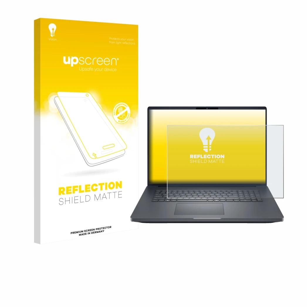 Vorderseite einer Produktverpackung mit dem Markenlogo upscreen. Daneben ist das Gerät Dell Pro Max Plus 18 mit dem zugehörige