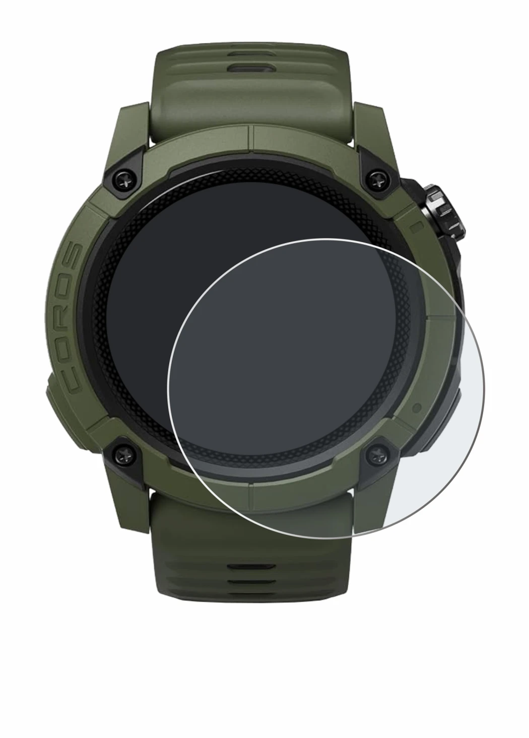 Abbildung des Geräts Coros NOMAD mit einer Vielzahl des Displayschutzes.