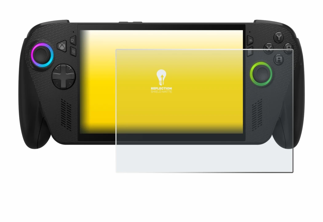 Abbildung des Geräts ASUS ROG Ally X 2025 mit einer Vielzahl des Displayschutzes.