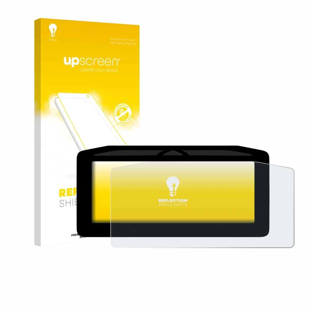 Vorderseite einer Produktverpackung mit dem Markenlogo upscreen. Daneben ist das Gerät Ducati Panigale V4 2025 mit dem zugehör