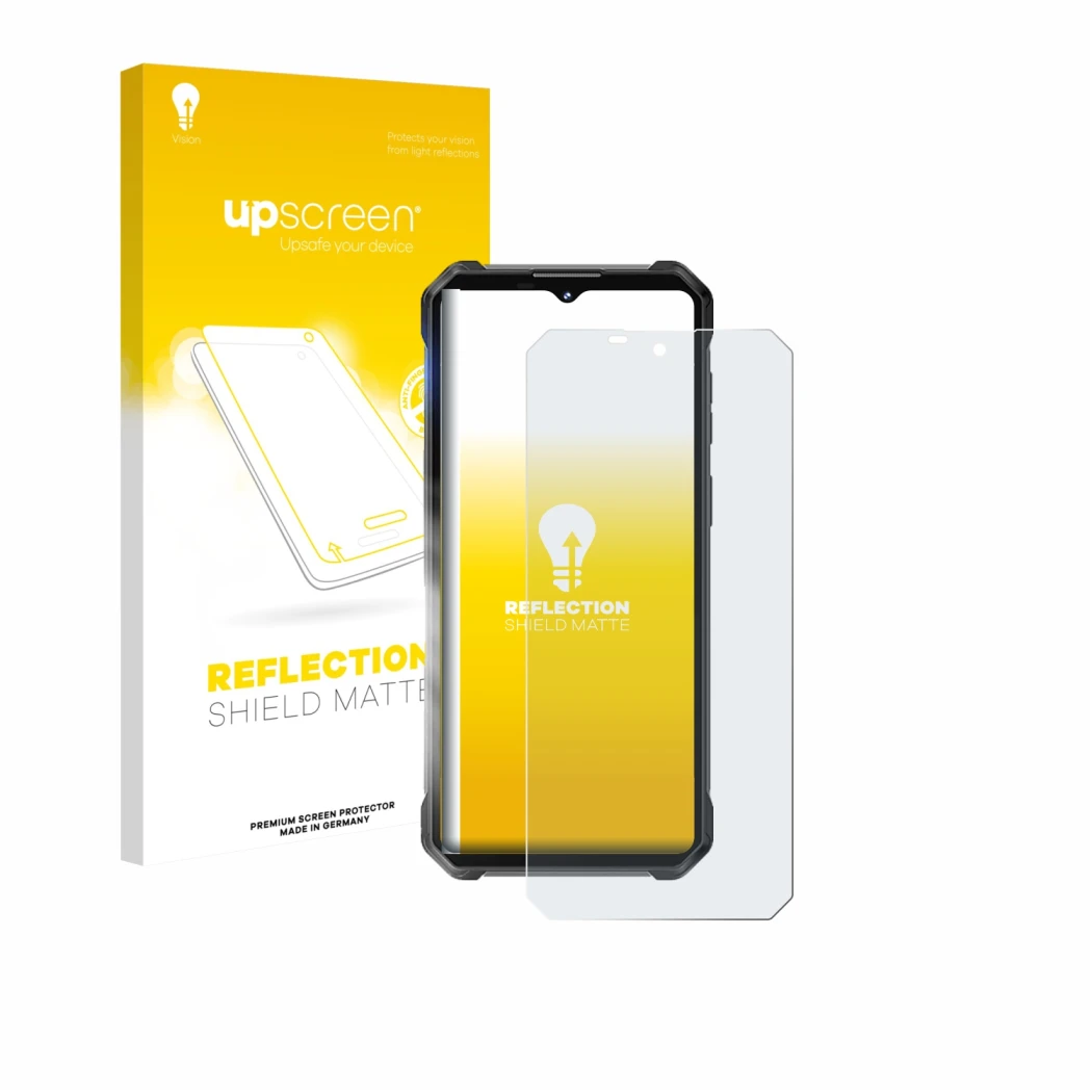 Vorderseite einer Produktverpackung mit dem Markenlogo upscreen. Daneben ist das Gerät Oukitel WP53 Pro mit dem zugehörigen Di