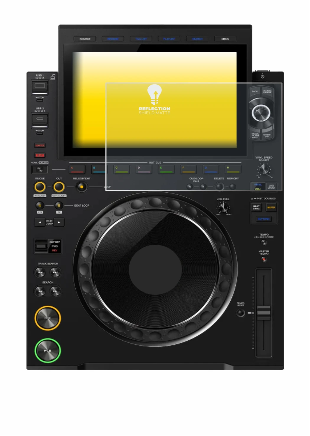Abbildung des Geräts Pioneer CDJ 3000X mit einer Vielzahl des Displayschutzes.