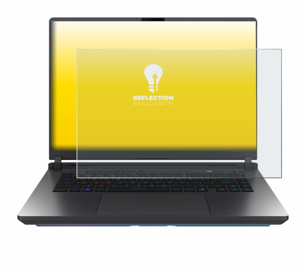 Abbildung des Geräts ASUS ROG Strix G16 2025 mit einer Vielzahl des Displayschutzes.