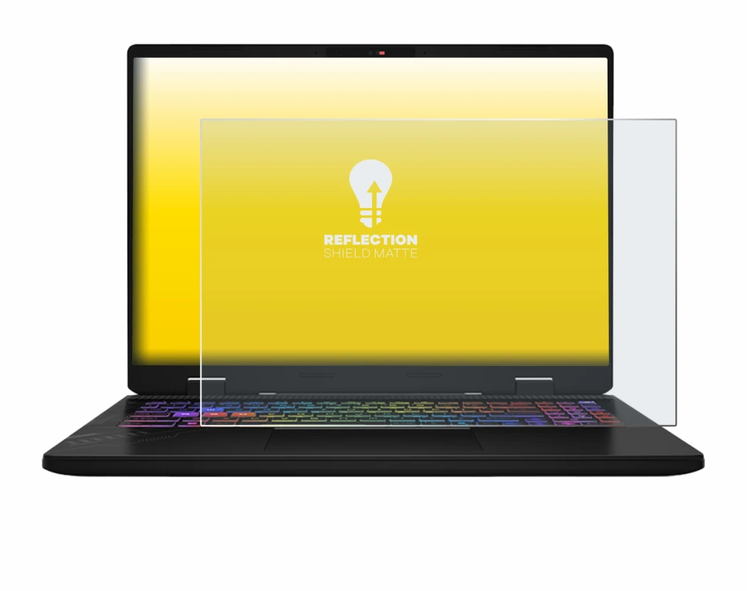Abbildung des Geräts MSI Vector 16 HX AI mit einer Vielzahl des Displayschutzes.