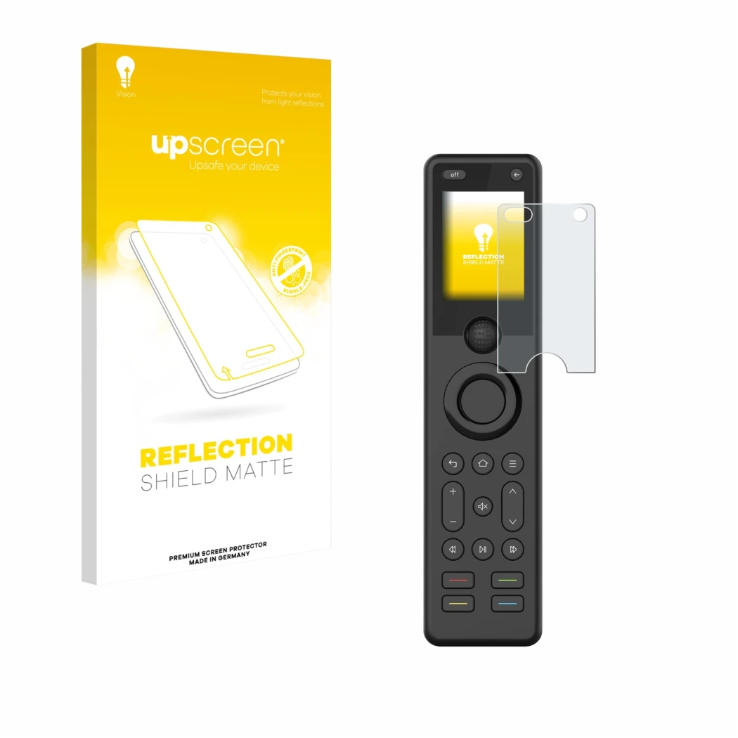 Vorderseite einer Produktverpackung mit dem Markenlogo upscreen. Daneben ist das Gerät Sofabaton X1S mit dem zugehörigen Displ