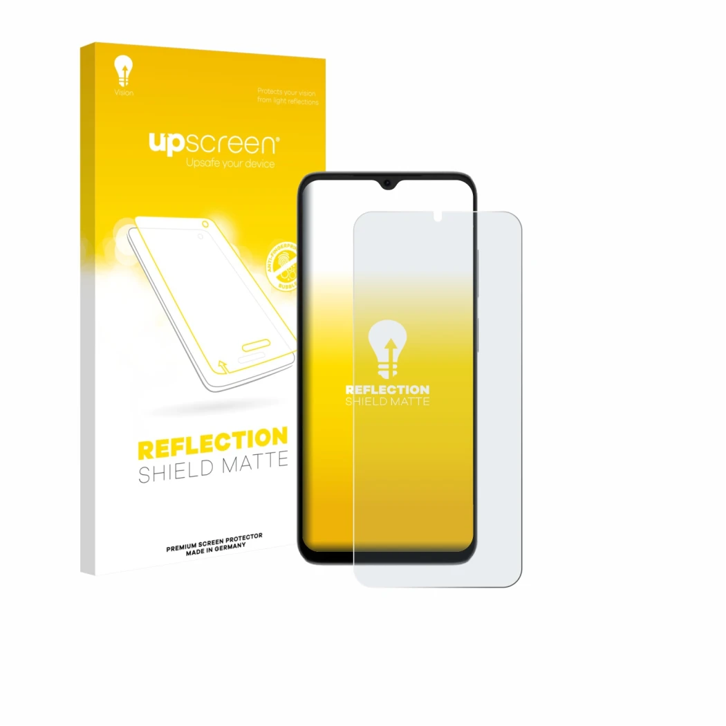 Vorderseite einer Produktverpackung mit dem Markenlogo upscreen. Daneben ist das Gerät Doogee Note 56X Pro mit dem zugehörigen