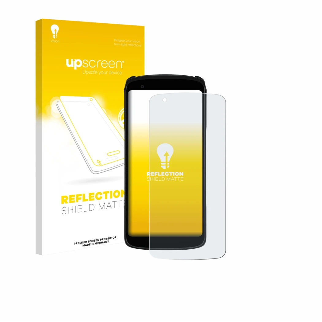 Vorderseite einer Produktverpackung mit dem Markenlogo upscreen. Daneben ist das Gerät Zebra TC22R mit dem zugehörigen Display