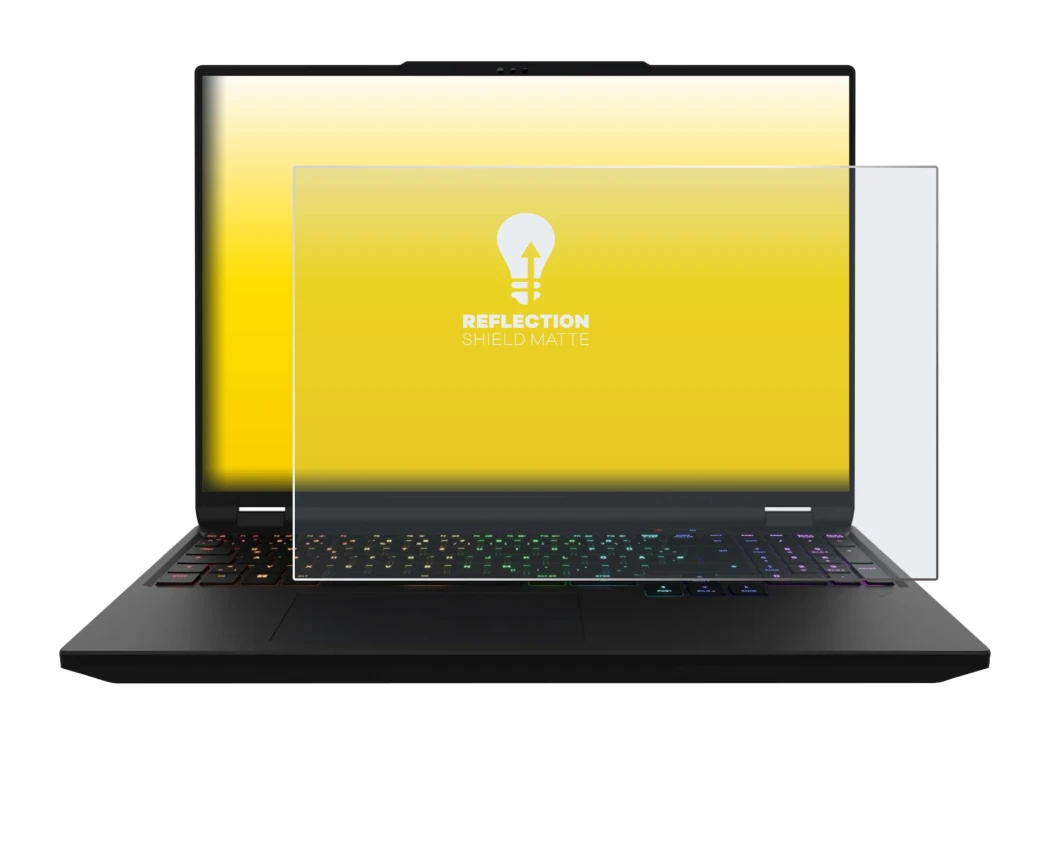 Abbildung des Geräts XMG Apex 16 Max mit einer Vielzahl des Displayschutzes.