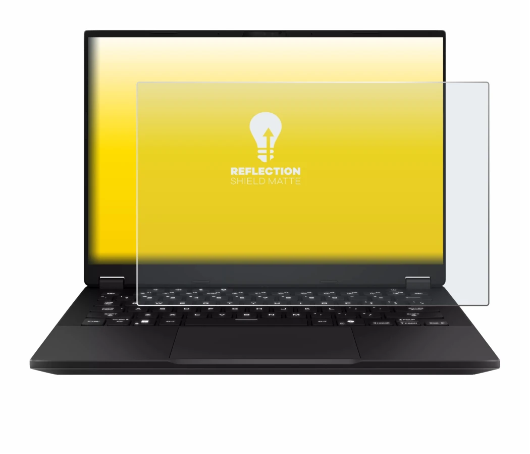 Abbildung des Geräts ASUS TUF Gaming A14 mit einer Vielzahl des Displayschutzes.