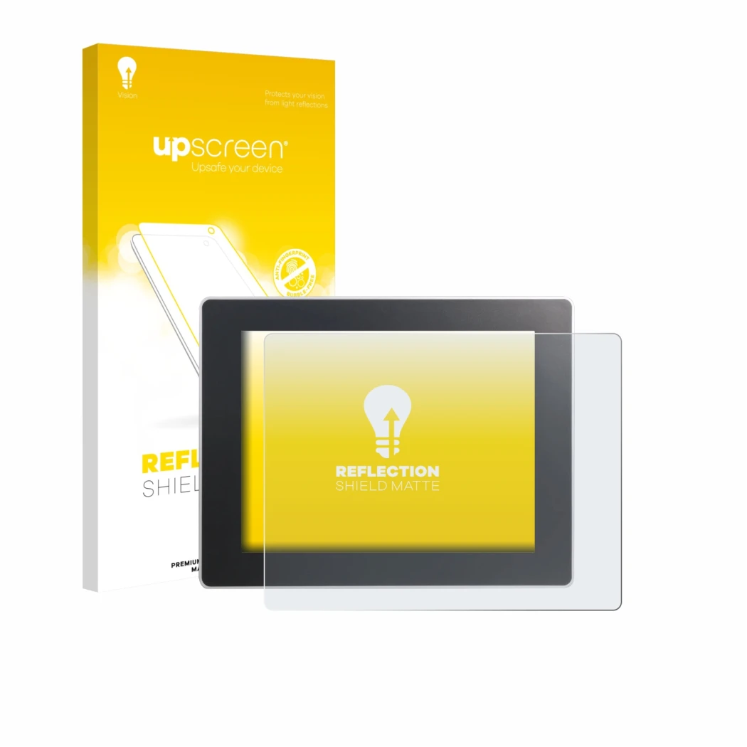 Vorderseite einer Produktverpackung mit dem Markenlogo upscreen. Daneben ist das Gerät Weintek cMT3092X mit dem zugehörigen Di