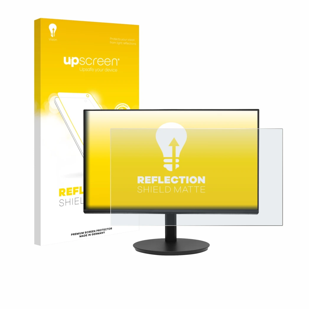 Vorderseite einer Produktverpackung mit dem Markenlogo upscreen. Daneben ist das Gerät Dell CB242Y P6 mit dem zugehörigen Disp