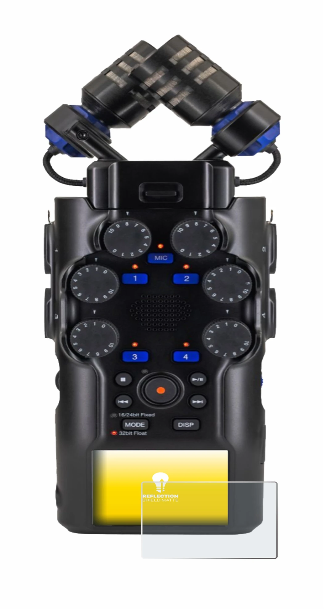 Abbildung des Geräts Zoom H6 studio mit einer Vielzahl des Displayschutzes.