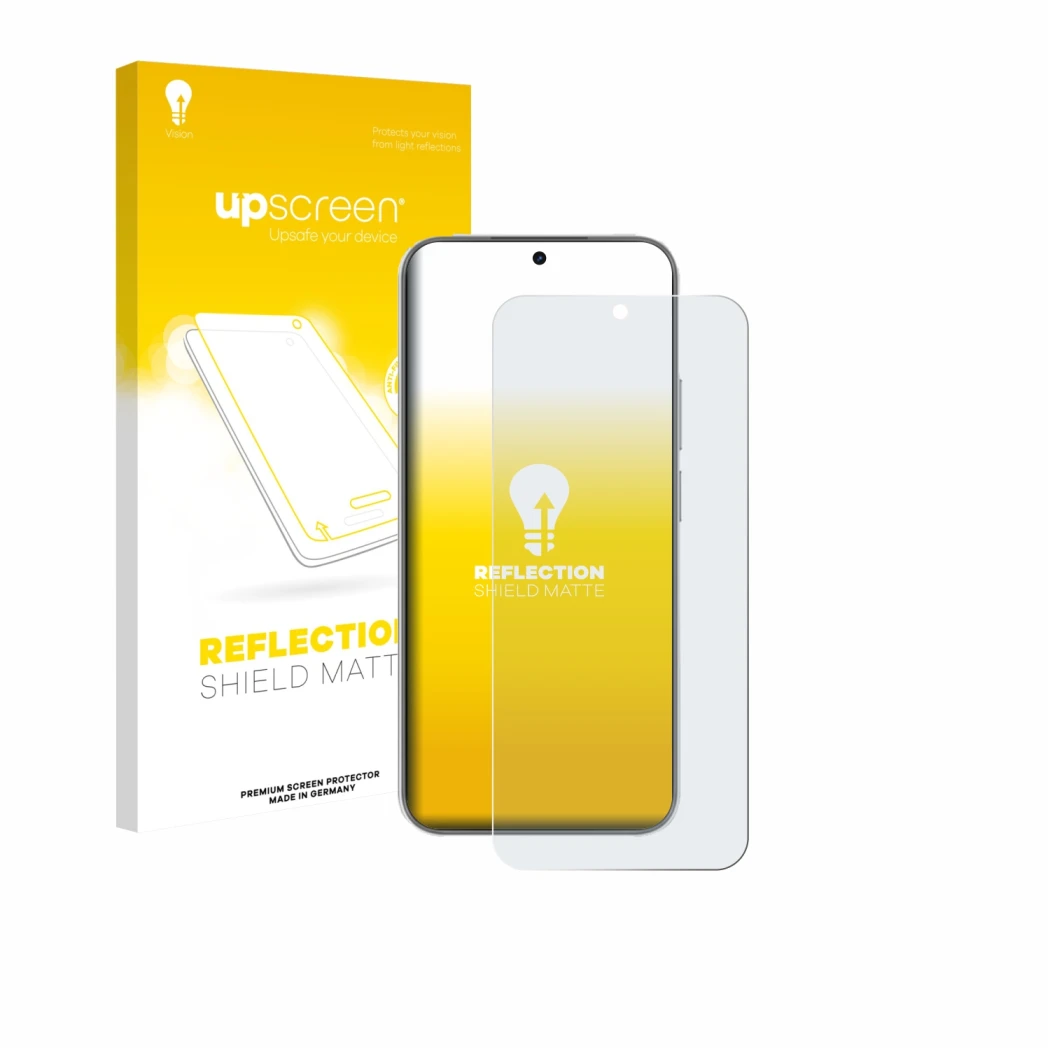 Vorderseite einer Produktverpackung mit dem Markenlogo upscreen. Daneben ist das Gerät Huawei Nova 15 mit dem zugehörigen Disp