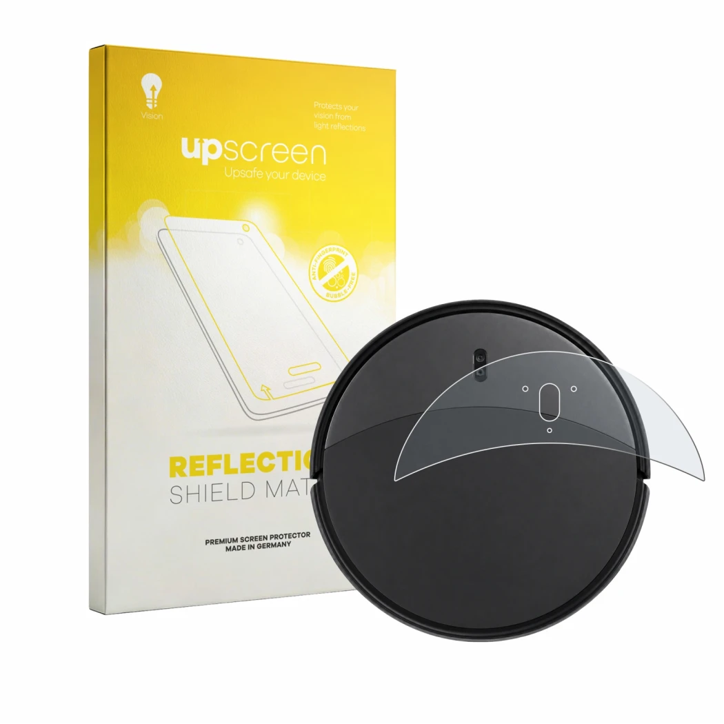 Vorderseite einer Produktverpackung mit dem Markenlogo upscreen. Daneben ist das Gerät Roborock Saros 20 mit dem zugehörigen D