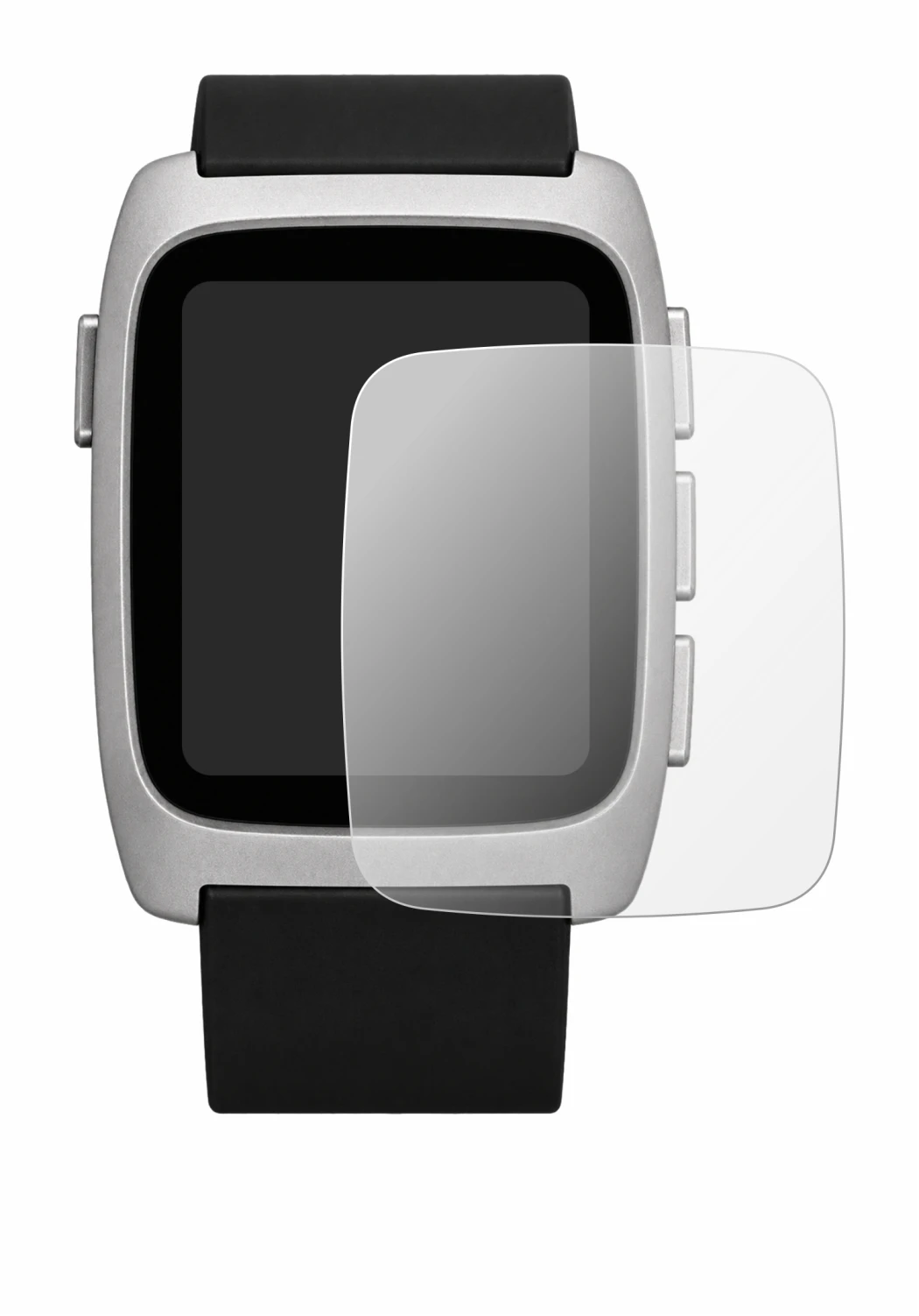 Abbildung des Geräts Pebble Time 2 2026 mit einer Vielzahl des Displayschutzes.