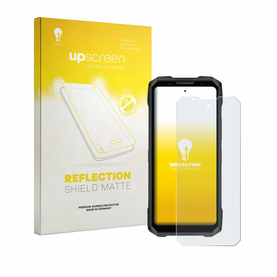 Vorderseite einer Produktverpackung mit dem Markenlogo upscreen. Daneben ist das Gerät Doogee V Max 2 Pro mit dem zugehörigen