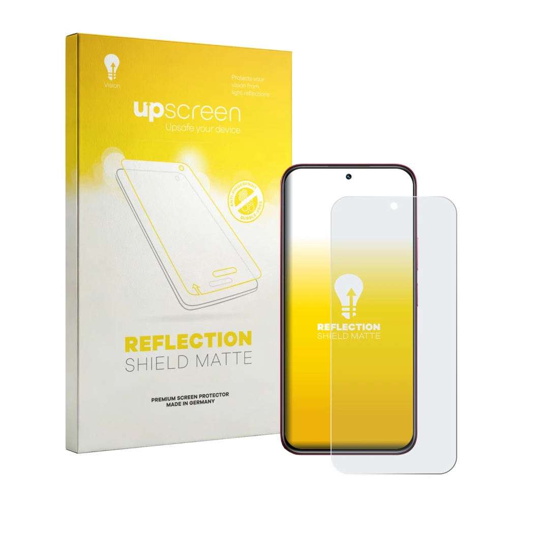 Vorderseite einer Produktverpackung mit dem Markenlogo upscreen. Daneben ist das Gerät realme 15x mit dem zugehörigen Displays