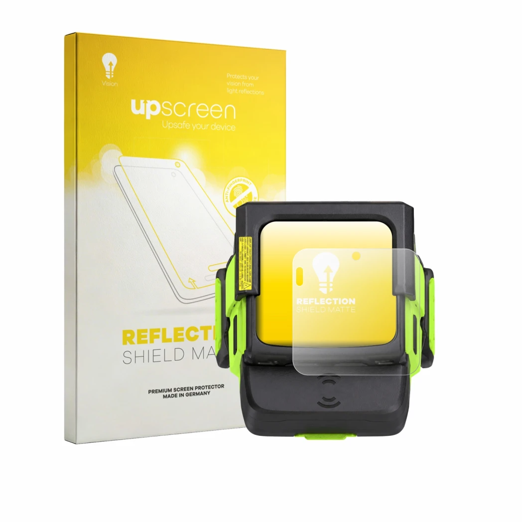 Vorderseite einer Produktverpackung mit dem Markenlogo upscreen. Daneben ist das Gerät Zebra WS501 mit dem zugehörigen Display