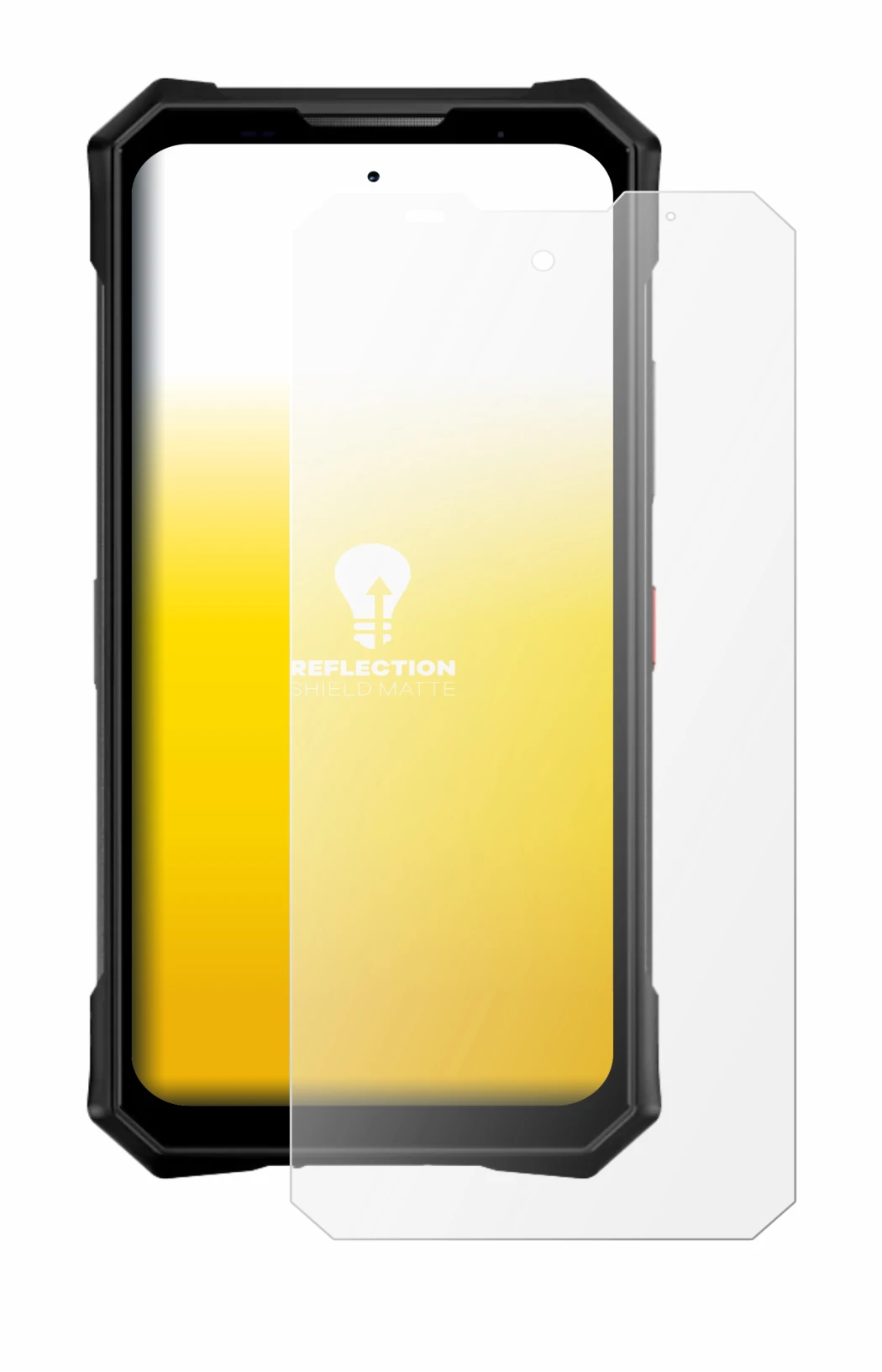 Abbildung des Geräts Doogee V50 mit einer Vielzahl des Displayschutzes.