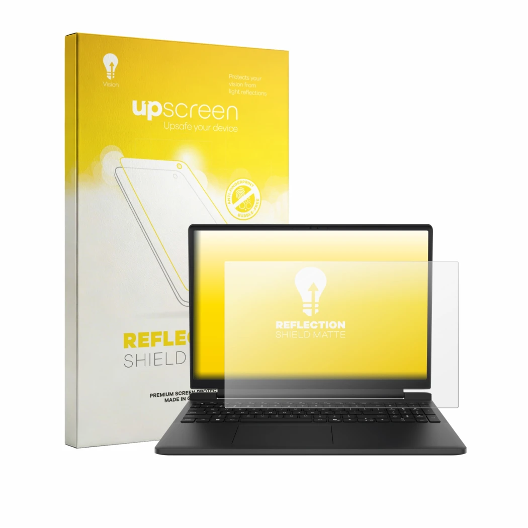 Vorderseite einer Produktverpackung mit dem Markenlogo upscreen. Daneben ist das Gerät Dell Alienware 15 DA15260 mit dem zugeh