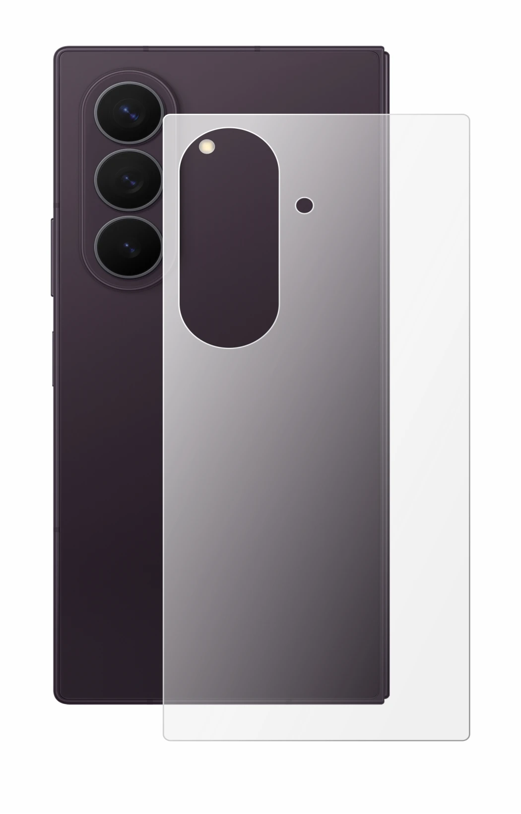 Abbildung des Geräts Samsung Galaxy Z Fold 8 Ultra (Rückseite) mit einer Vielzahl des Displayschutzes.