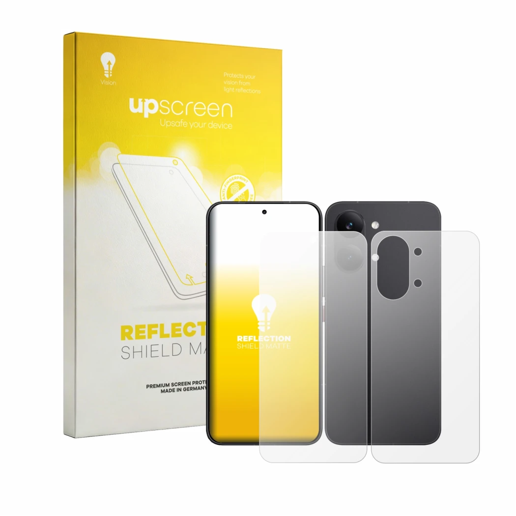 Vorderseite einer Produktverpackung mit dem Markenlogo upscreen. Daneben ist das Gerät Xiaomi Poco X8 Pro Max (Display+Rücksei