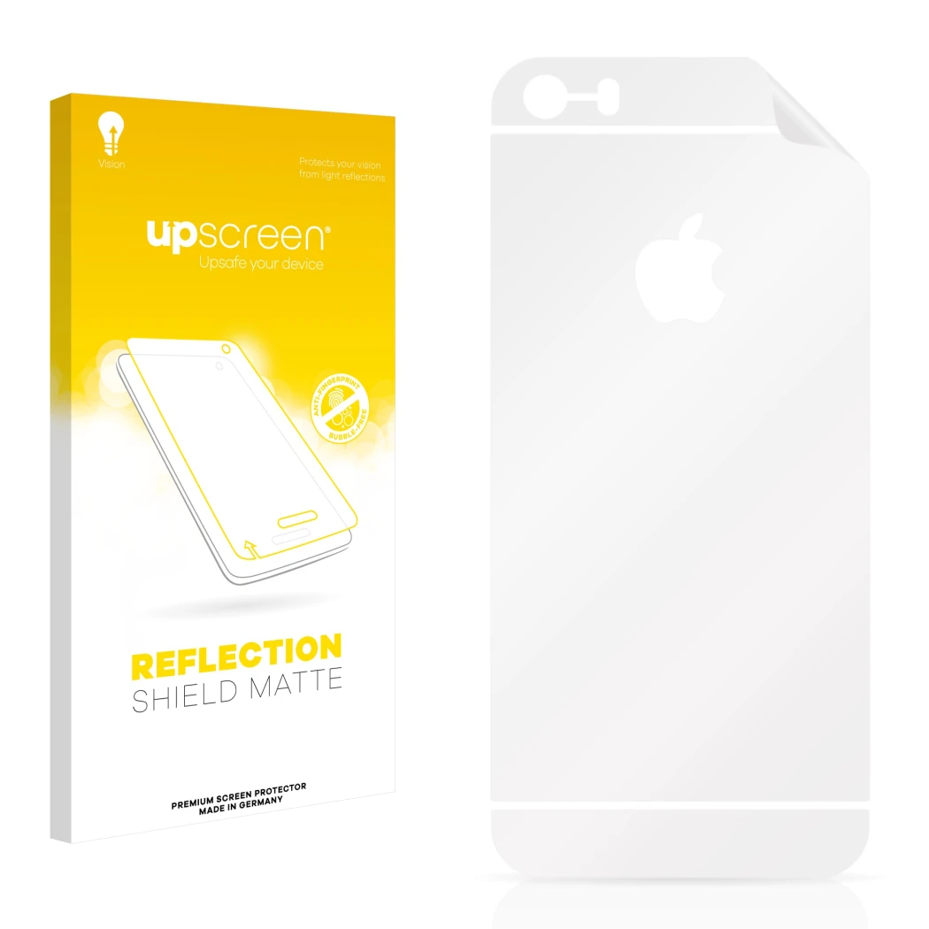 Vorderseite einer Produktverpackung mit dem Markenlogo upscreen. Daneben ist der zugehörige Displayschutz.