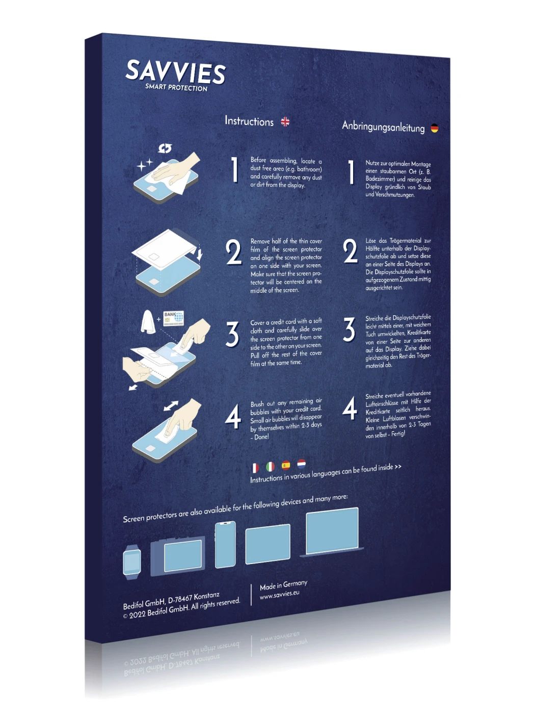 Rückseite einer Produktverpackung mit dem Markenlogo Savvies