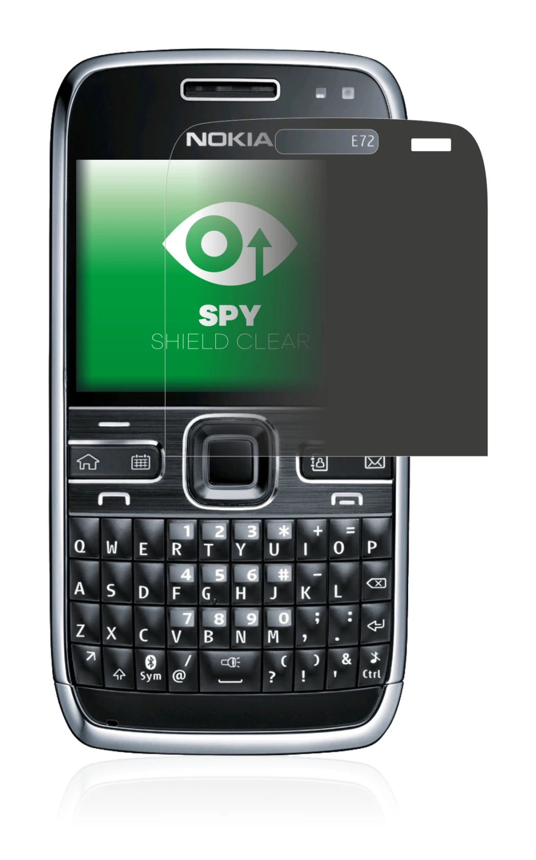 Abbildung des Geräts Nokia E72 mit einer Vielzahl des Displayschutzes.