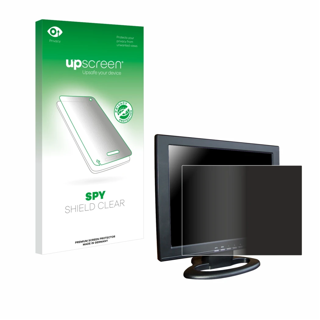 Vorderseite einer Produktverpackung mit dem Markenlogo upscreen. Daneben ist das Gerät SDC Touchscreen TFT (15