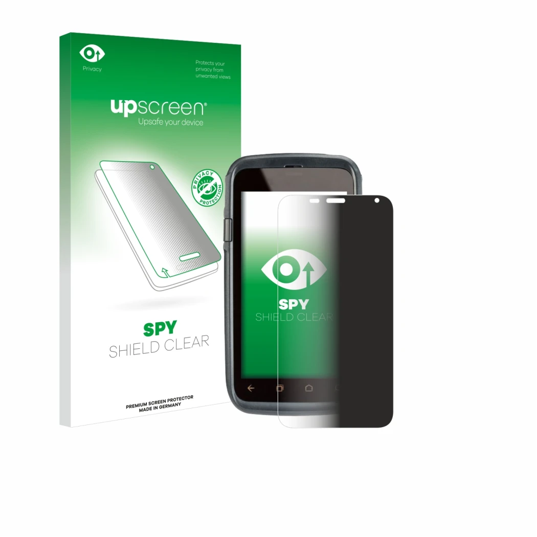 Vorderseite einer Produktverpackung mit dem Markenlogo upscreen. Daneben ist das Gerät Honeywell Dolphin CT60 mit dem zugehöri