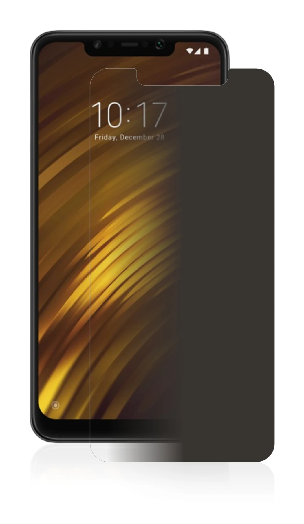 Abbildung des Geräts Xiaomi Pocophone F1 mit einer Vielzahl des Displayschutzes.