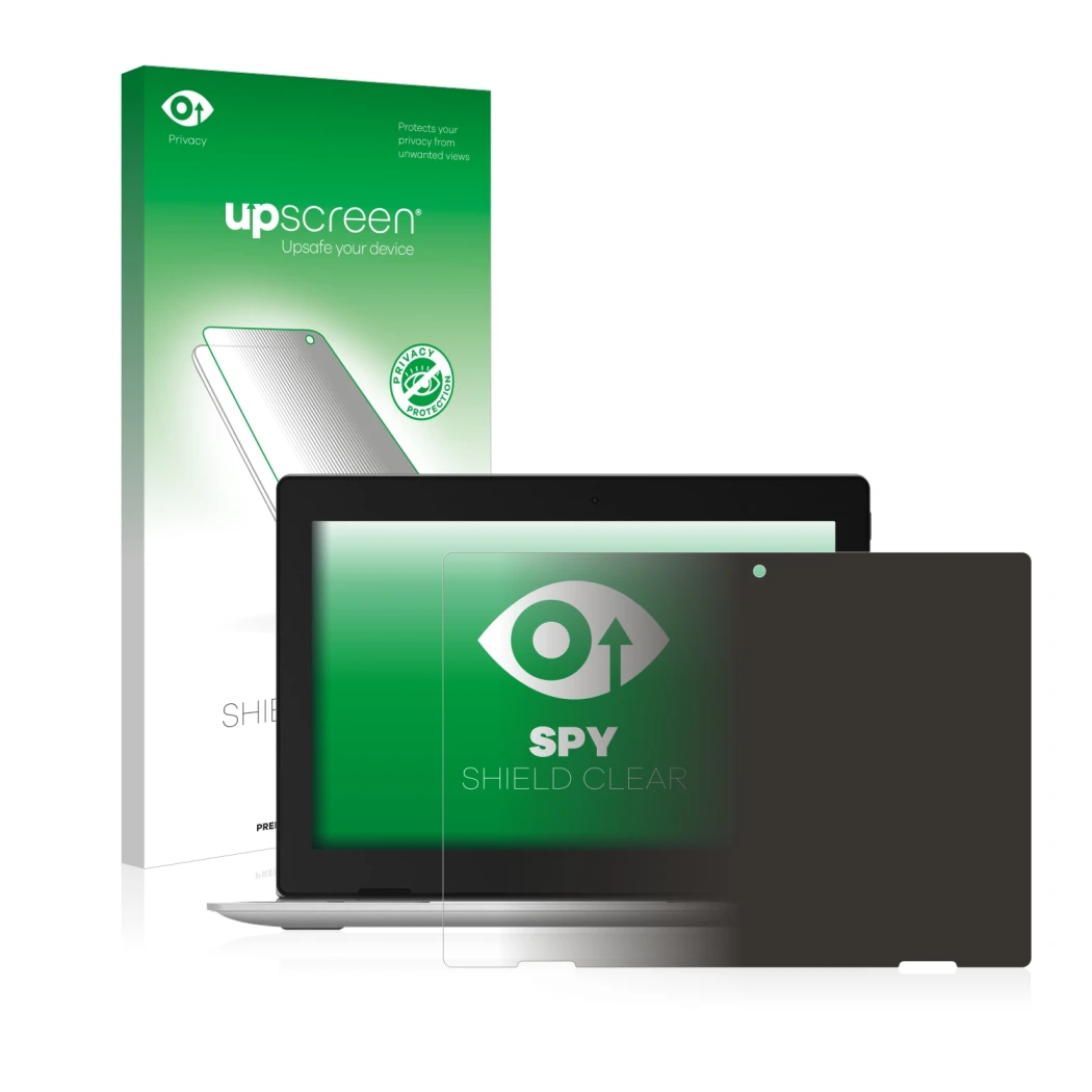 Vorderseite einer Produktverpackung mit dem Markenlogo upscreen. Daneben ist das Gerät Lenovo IdeaPad D330 mit dem zugehörigen