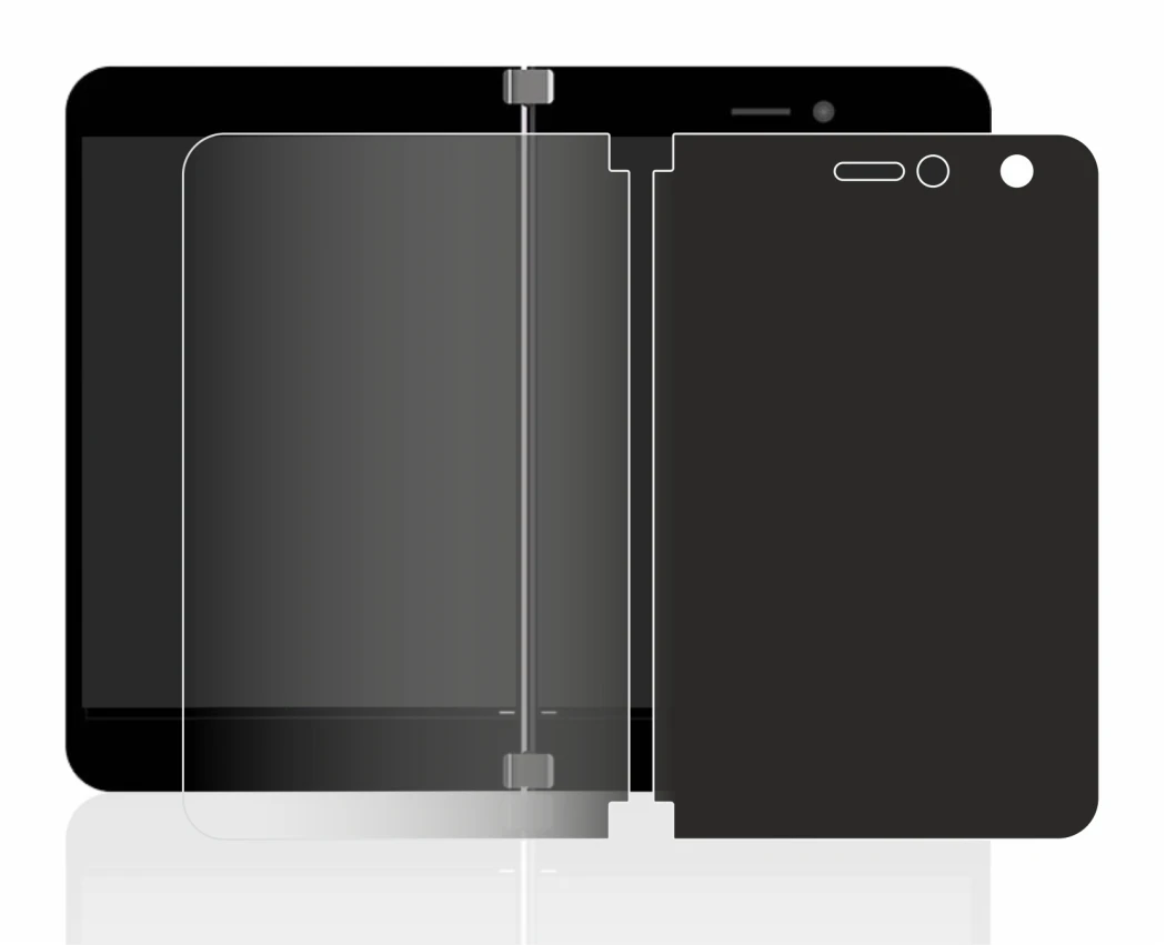 Abbildung des Geräts Microsoft Surface Duo mit einer Vielzahl des Displayschutzes.