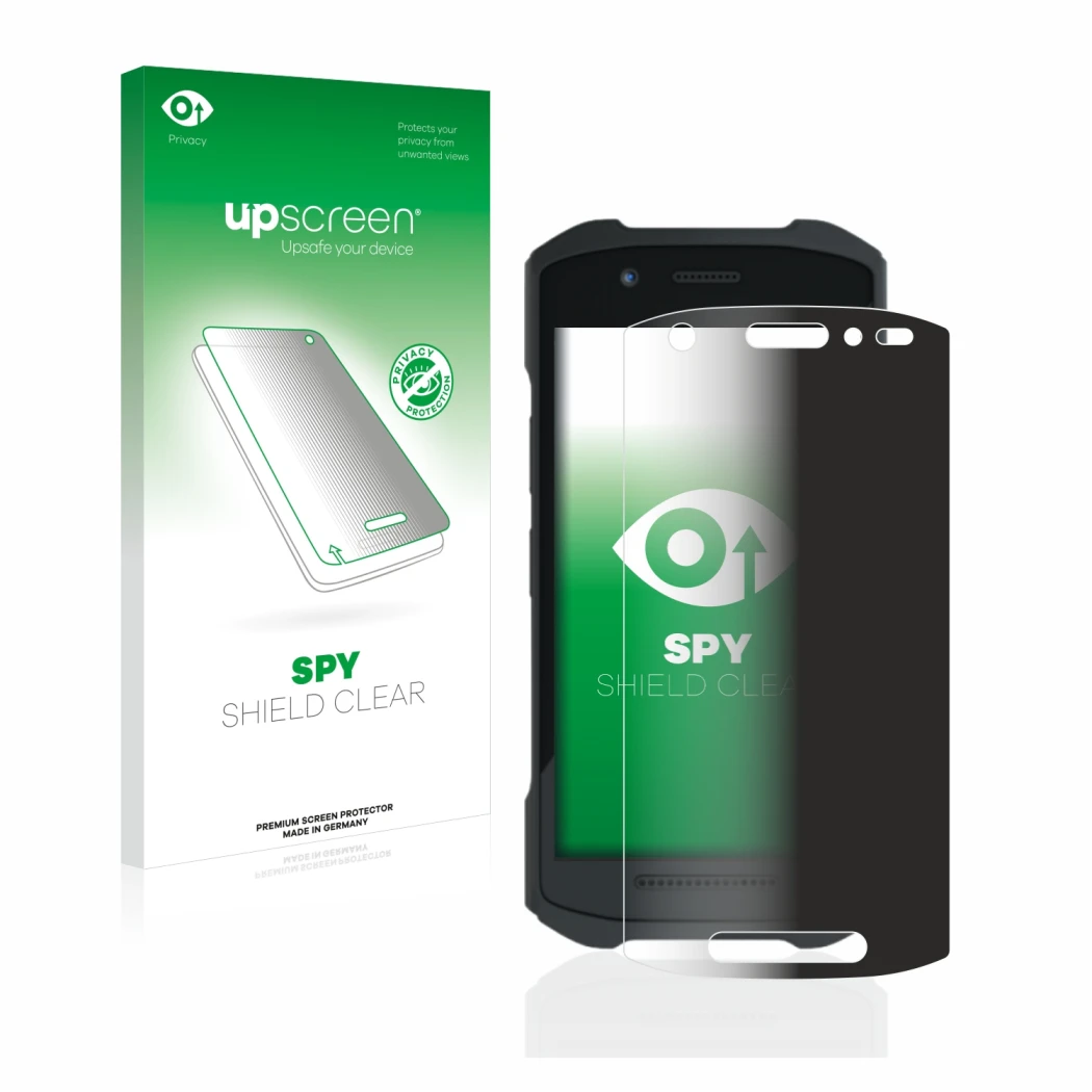 Vorderseite einer Produktverpackung mit dem Markenlogo upscreen. Daneben ist das Gerät Zebra TC21 mit dem zugehörigen Displays