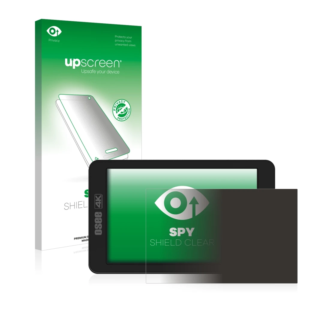 Vorderseite einer Produktverpackung mit dem Markenlogo upscreen. Daneben ist das Gerät Osee G7 mit dem zugehörigen Displayschu