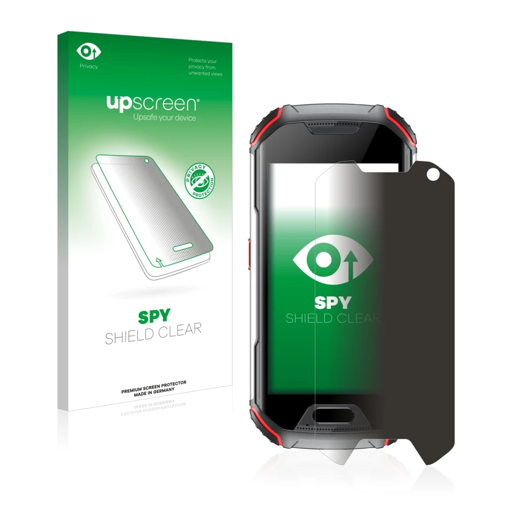 Vorderseite einer Produktverpackung mit dem Markenlogo upscreen. Daneben ist das Gerät Unihertz Atom XL mit dem zugehörigen Di