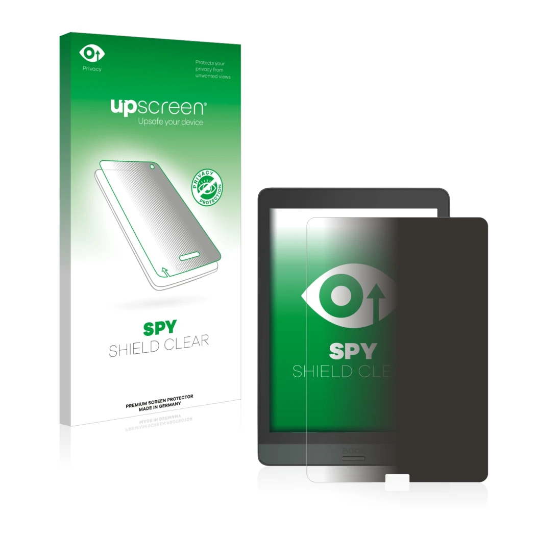 Vorderseite einer Produktverpackung mit dem Markenlogo upscreen. Daneben ist das Gerät Boox Nova 3 mit dem zugehörigen Display