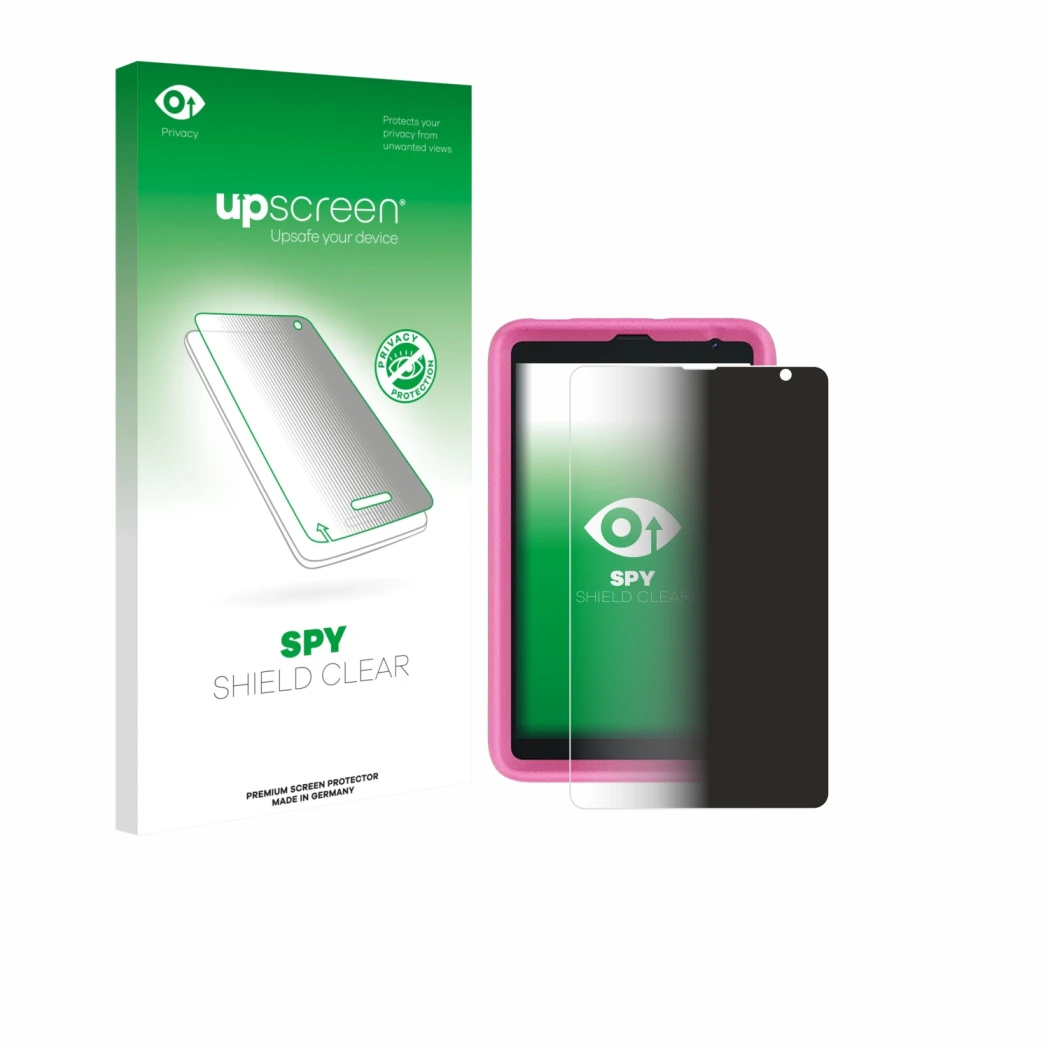 Vorderseite einer Produktverpackung mit dem Markenlogo upscreen. Daneben ist das Gerät Blackview Tab 6 Kids mit dem zugehörige