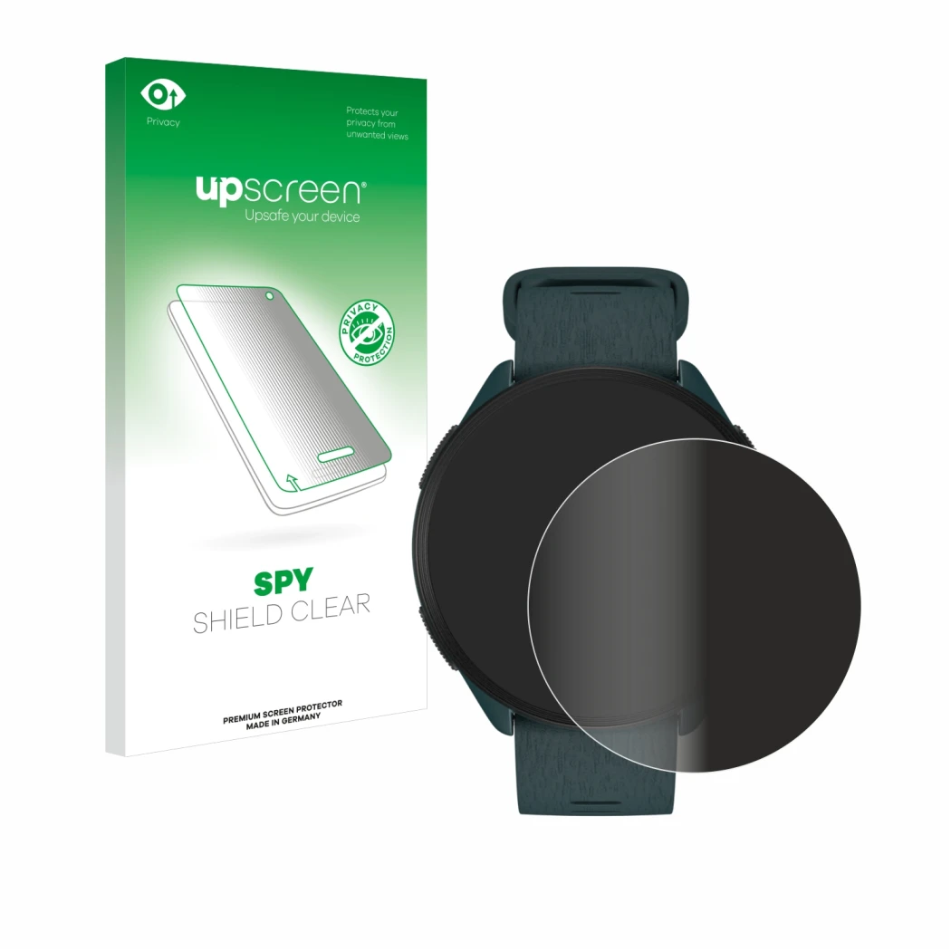 Vorderseite einer Produktverpackung mit dem Markenlogo upscreen. Daneben ist das Gerät Polar Pacer mit dem zugehörigen Display