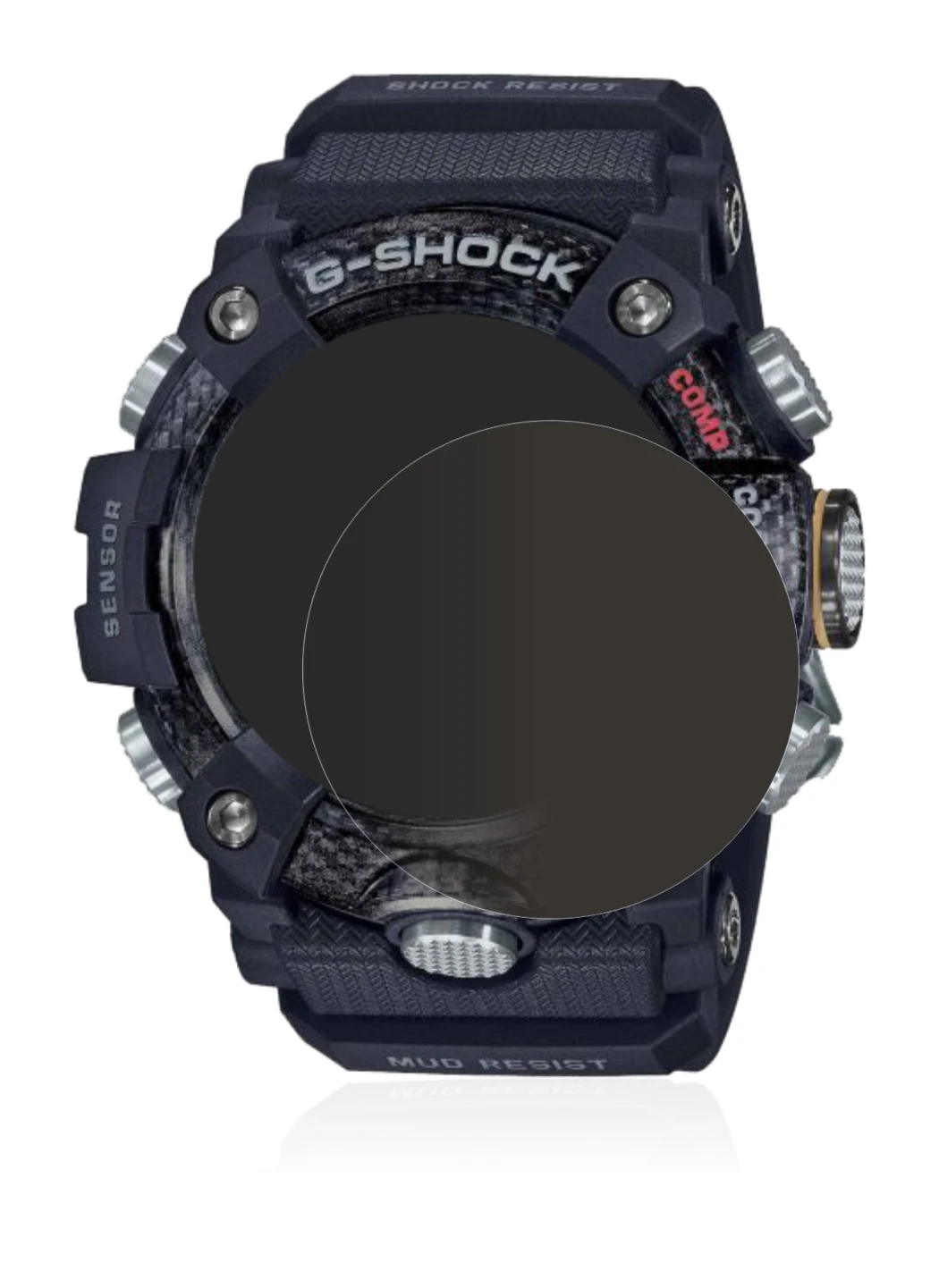 Abbildung des Geräts Casio G-Shock Mudmaster GG-B100-1AER mit einer Vielzahl des Displayschutzes.
