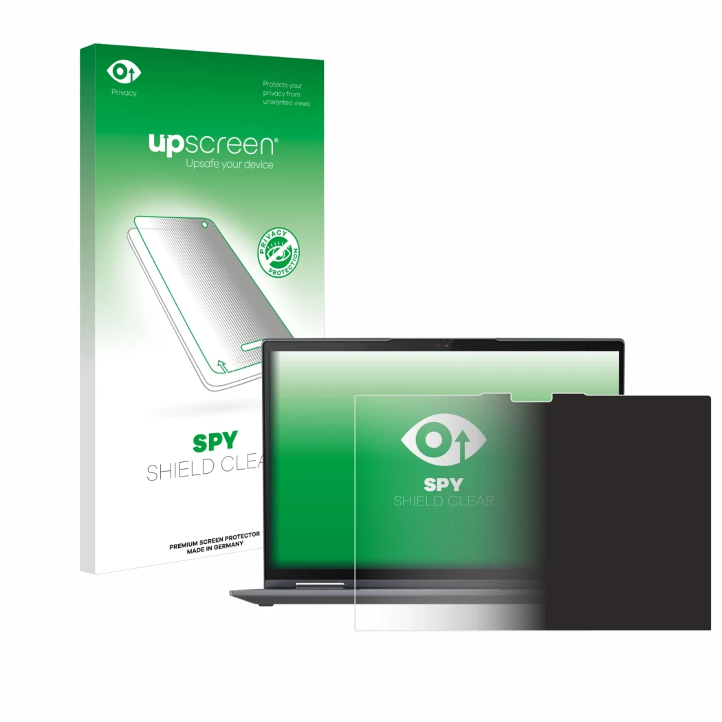 Vorderseite einer Produktverpackung mit dem Markenlogo upscreen. Daneben ist das Gerät Lenovo ThinkPad X1 Yoga Gen 8 14