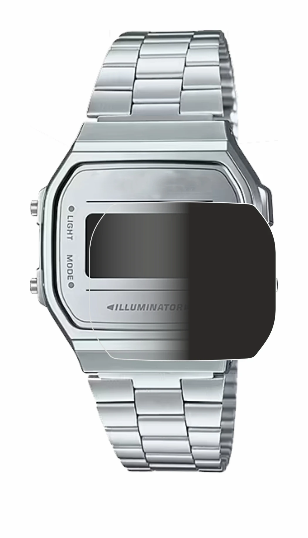 Abbildung des Geräts Casio A168WEM-7EF mit einer Vielzahl des Displayschutzes.