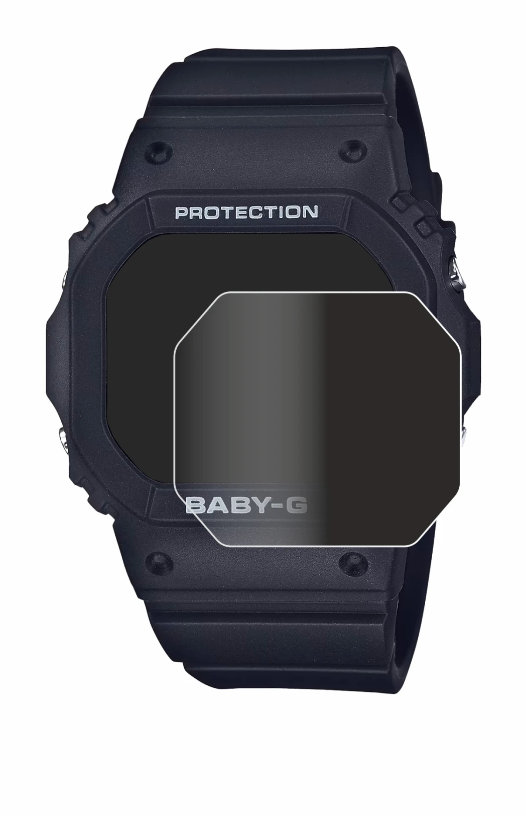 Abbildung des Geräts Casio Baby-G BGD-565 mit einer Vielzahl des Displayschutzes.