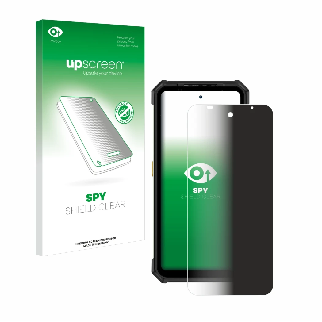 Vorderseite einer Produktverpackung mit dem Markenlogo upscreen. Daneben ist das Gerät Ulefone Armor 24 mit dem zugehörigen Di