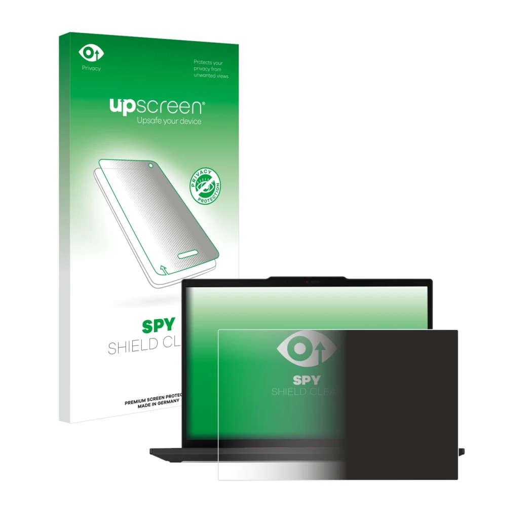 Vorderseite einer Produktverpackung mit dem Markenlogo upscreen. Daneben ist das Gerät Lenovo ThinkPad T14 Gen 5 mit dem zugeh