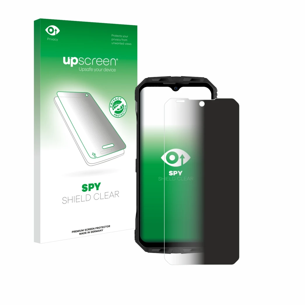 Vorderseite einer Produktverpackung mit dem Markenlogo upscreen. Daneben ist das Gerät Doogee V Max Plus mit dem zugehörigen D