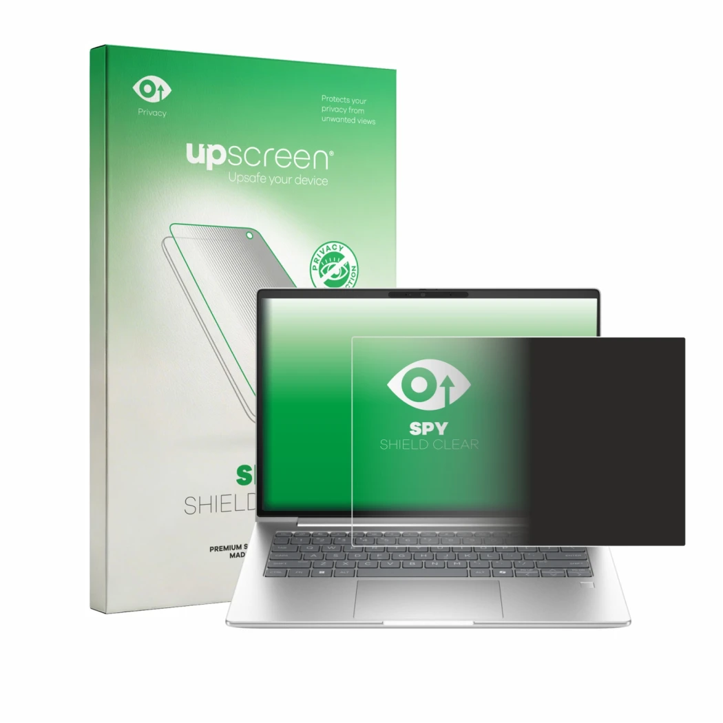 Vorderseite einer Produktverpackung mit dem Markenlogo upscreen. Daneben ist das Gerät HP ProBook 4 G1i 14