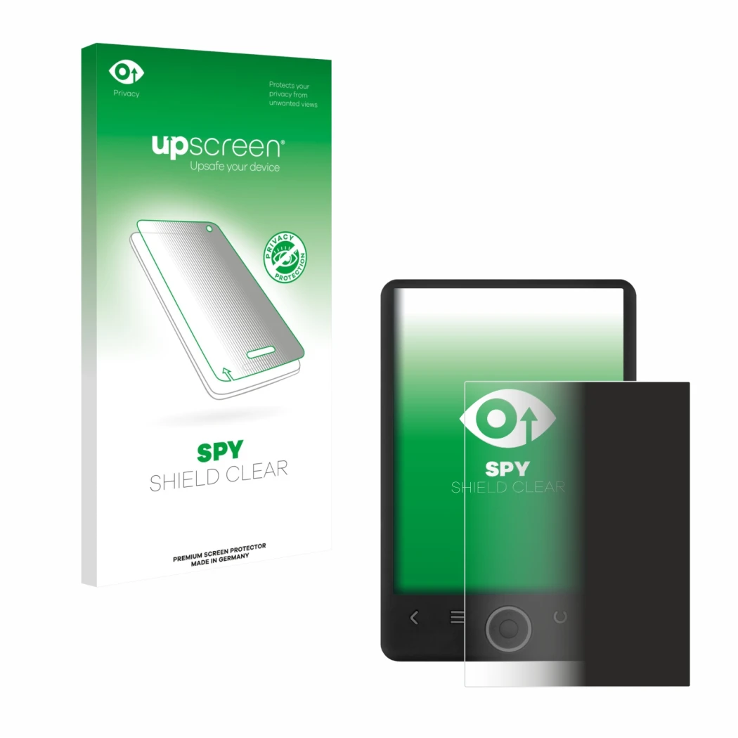 Vorderseite einer Produktverpackung mit dem Markenlogo upscreen. Daneben ist das Gerät SPC Light 2 mit dem zugehörigen Display