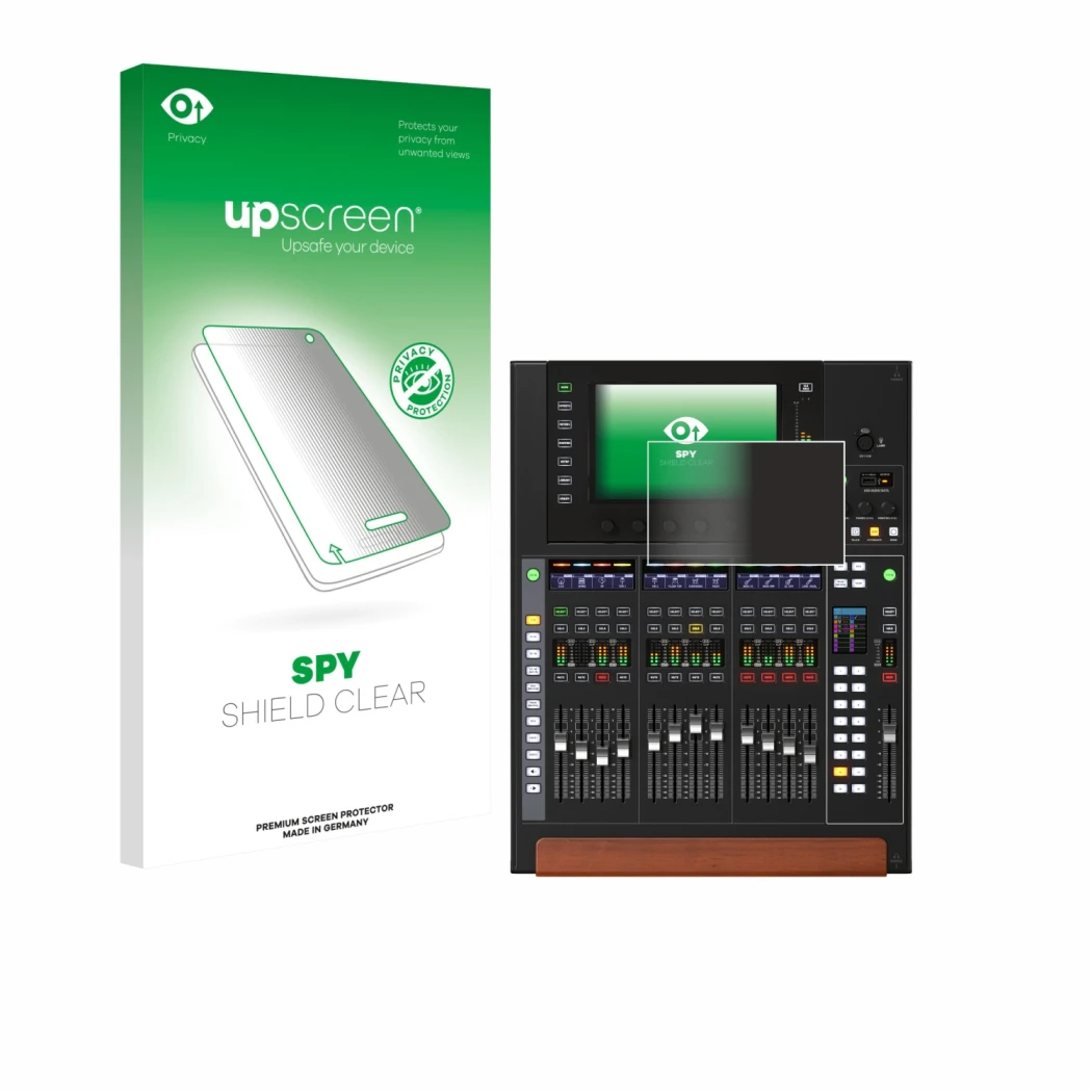 Vorderseite einer Produktverpackung mit dem Markenlogo upscreen. Daneben ist das Gerät Behringer Wing Compact mit dem zugehöri